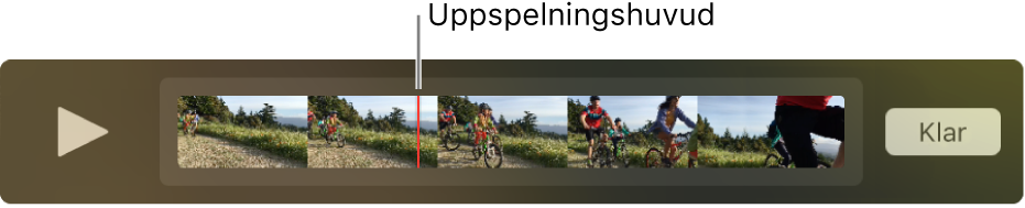 Ett klipp i QuickTime Player-fönstret med uppspelningshuvudet nära mitten av klippet.