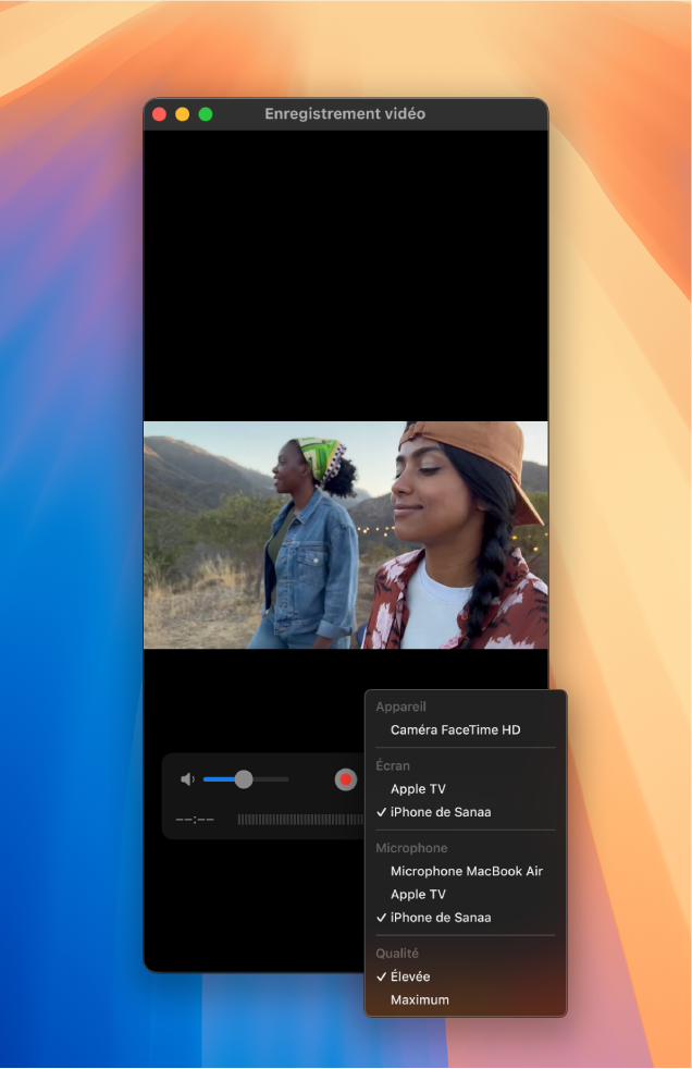 La fenêtre QuickTime Player sur Mac pendant un enregistrement sur iPhone.