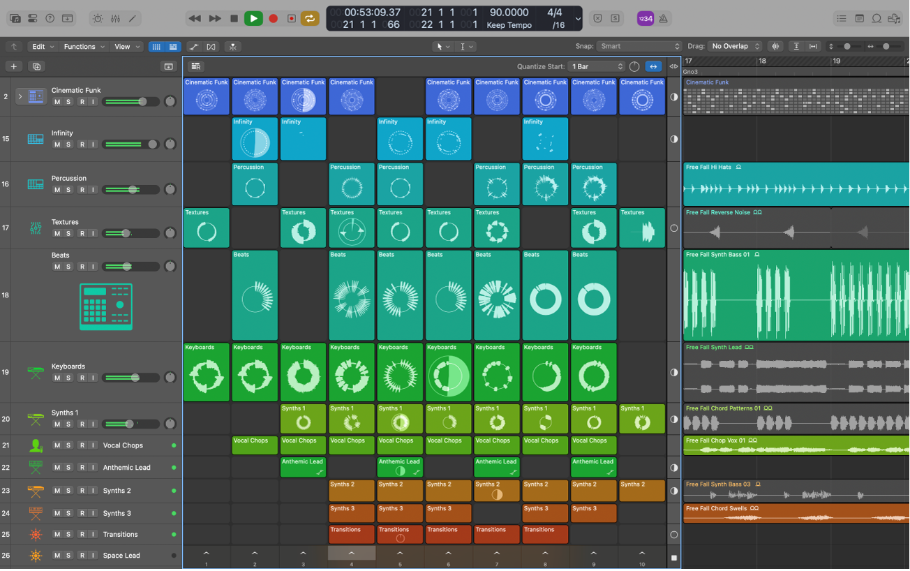 Logic Pro project playing.