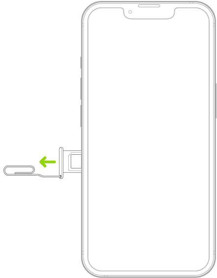 iPhone-এর বামদিকের ট্রে-এর ছোট গর্তে একটি পেপার ক্লিপ বা SIM ইজেক্ট টুল ঢোকানো হয় যাতে ট্রে-টি বের করে অপসারণ করা যায়।