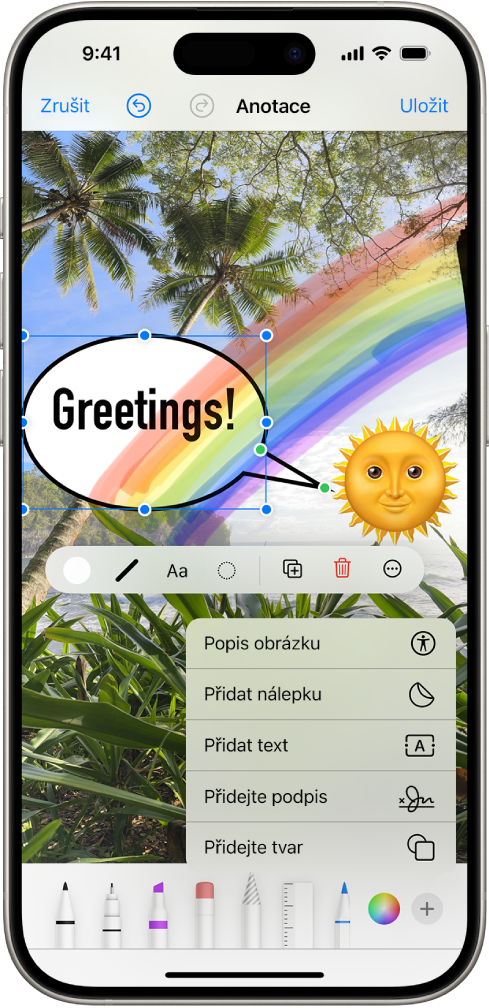 Úprava fotky v aplikaci Zprávy.