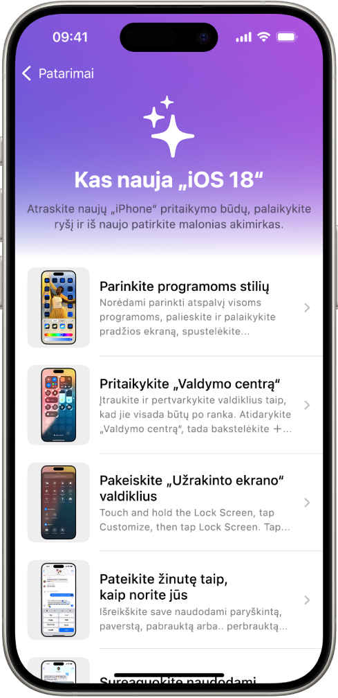 Ekranas rodo gudrybių kolekciją su rodyklėmis, nurodančiomis, kad galite paliesti kolekciją ir peržiūrėti patarimus.