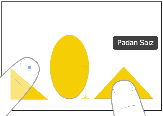 Dua jari tangan pada dua tangan memilih dan memadankan saiz dua item dalam Freeform.