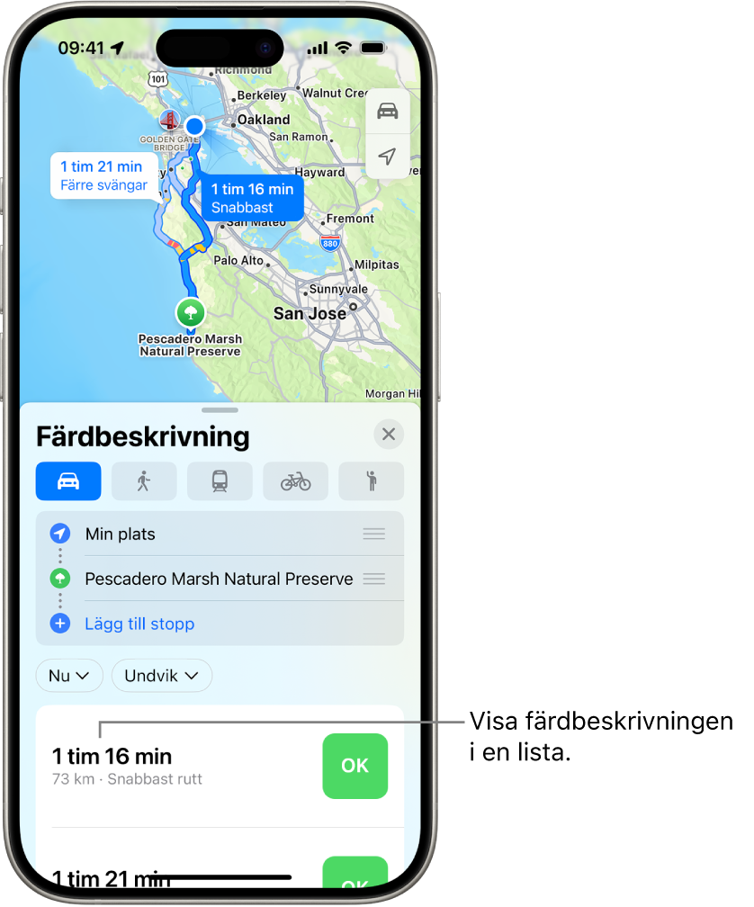 Ett kort med flera ruttalternativ.